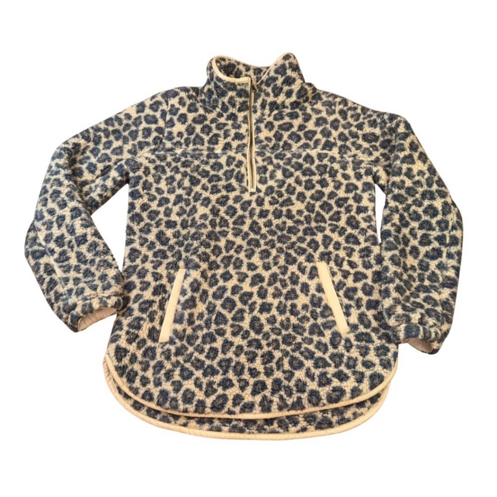 Abercrombie and Fitch leopard print Sherpa quarter zip pullover size small - Picture 3 of 5